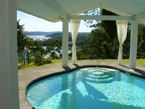 A home in a gated community near Nuevo Arenal has this view of the nearby lake.